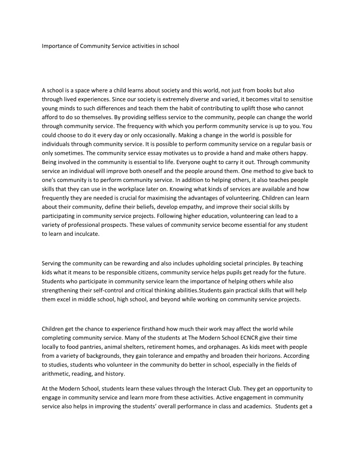 importance of community service activities n.w