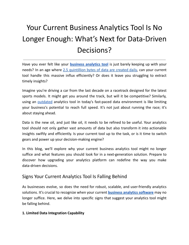 your current business analytics tool is no longer n.w
