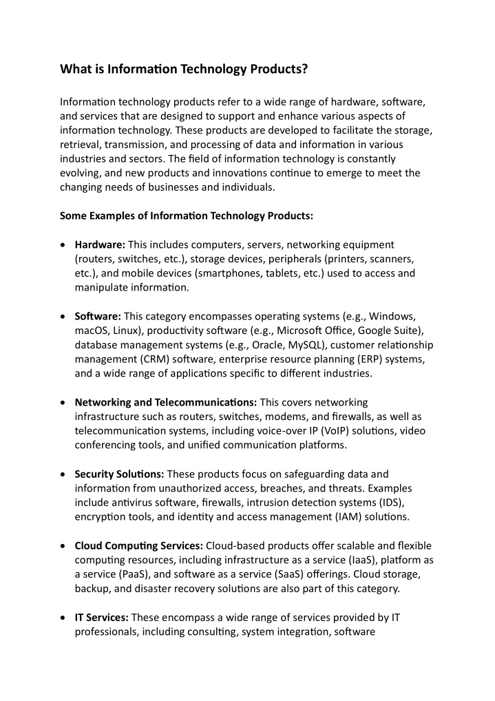what is information technology products n.w