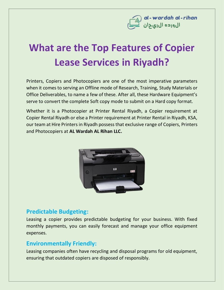 what are the top features of copier lease n.w