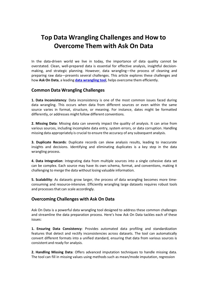 Data Wrangling Challenges and How to Overcome Them