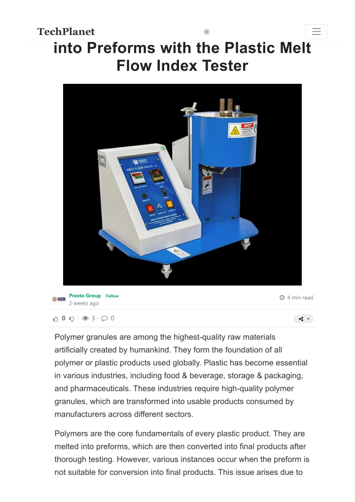 attain perfect melting of granules into preforms n.w