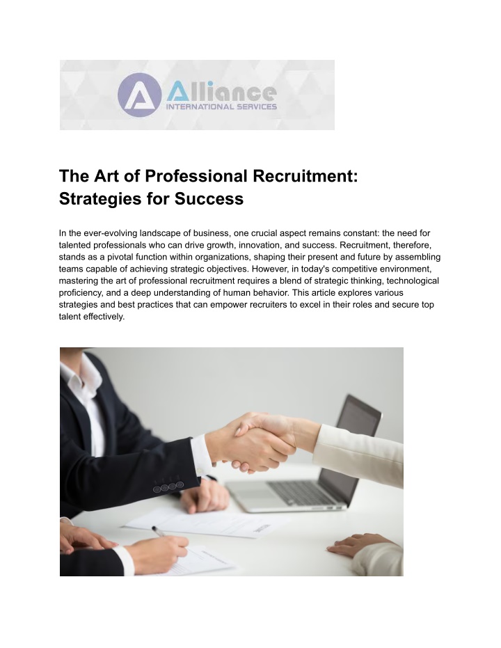 the art of professional recruitment strategies n.w