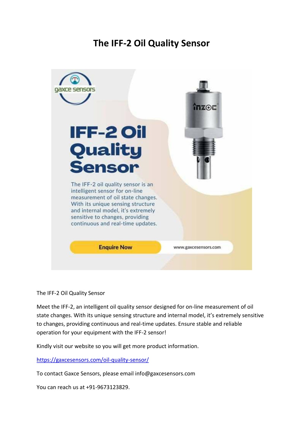 the iff 2 oil quality sensor l.w