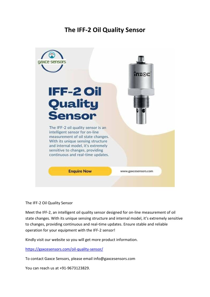 the iff 2 oil quality sensor n.w