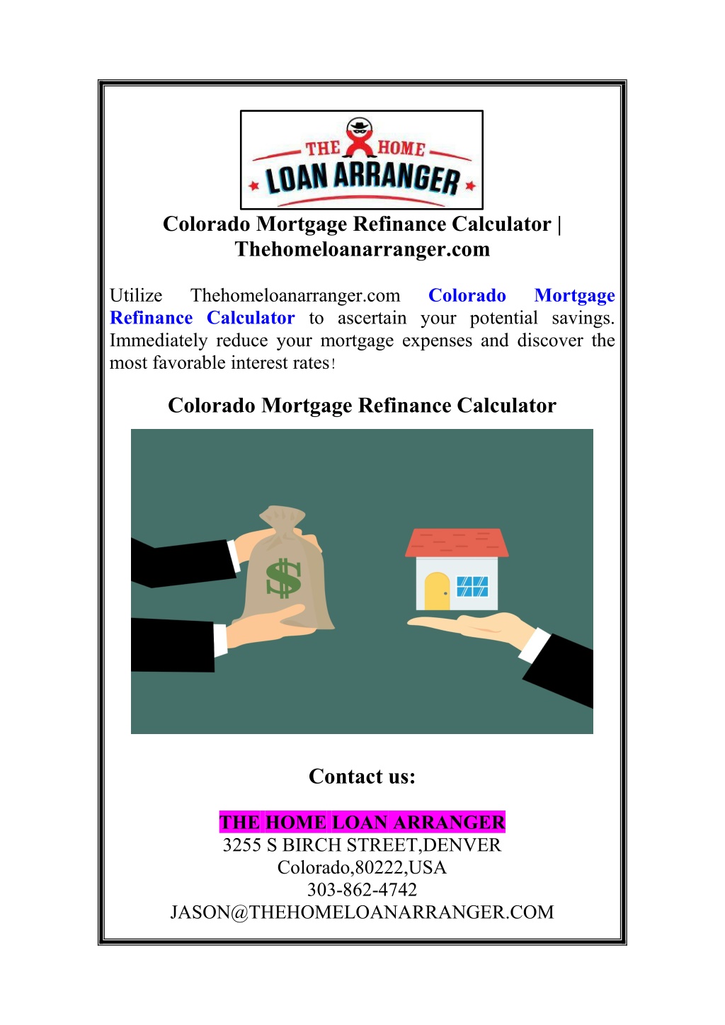 colorado mortgage refinance calculator l.w