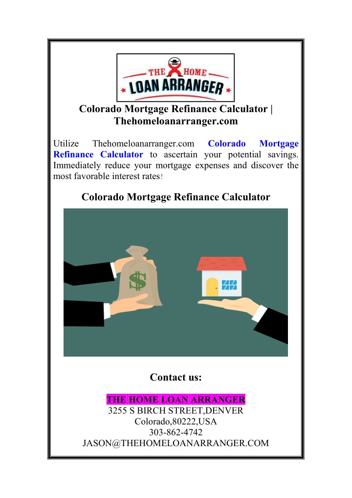 colorado mortgage refinance calculator n.w