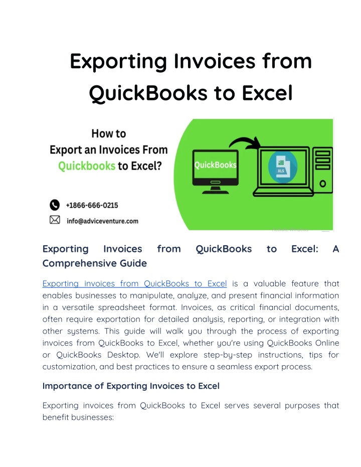 exporting invoices from quickbooks to excel n.w