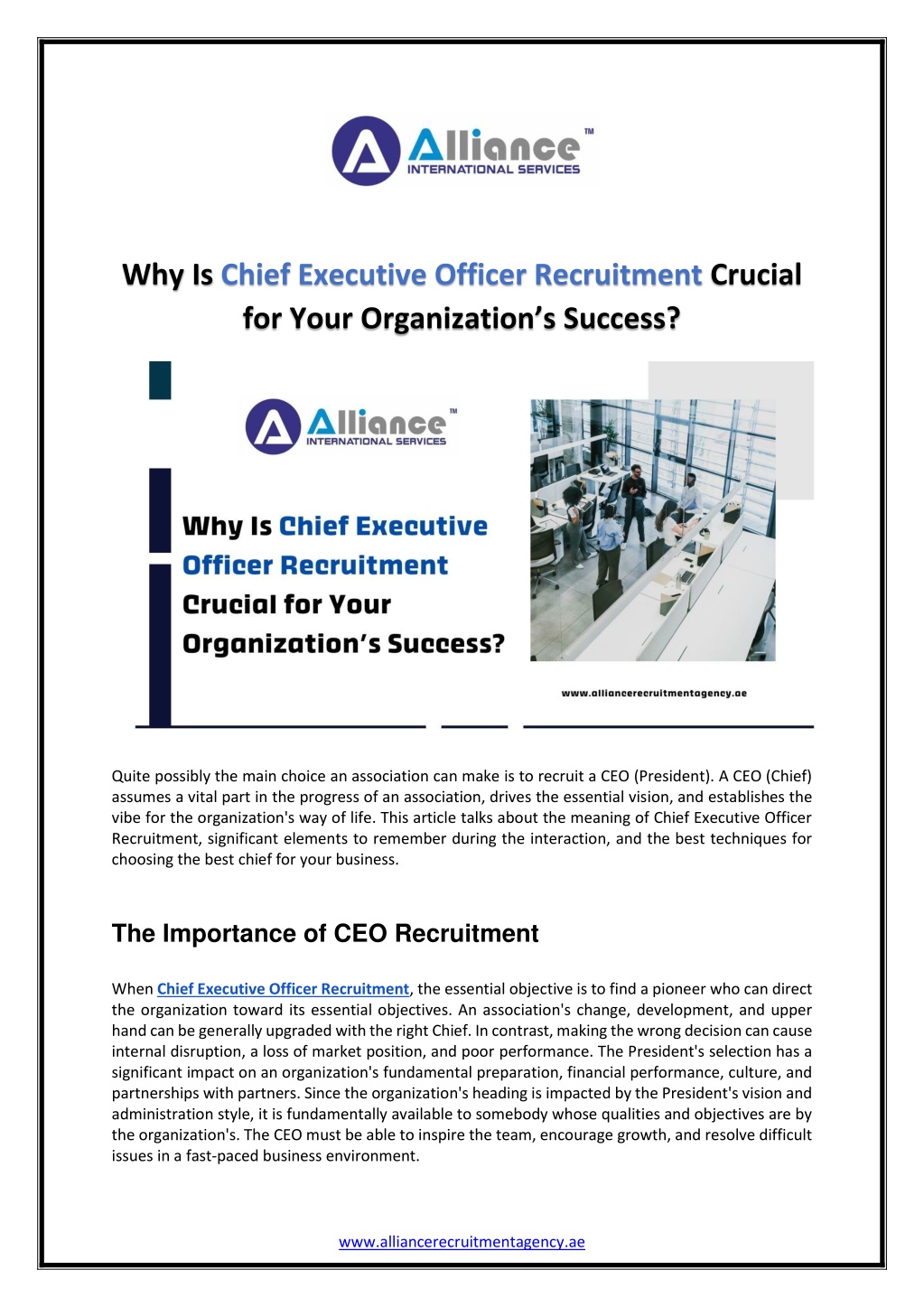 why is chief executive officer recruitment l.w
