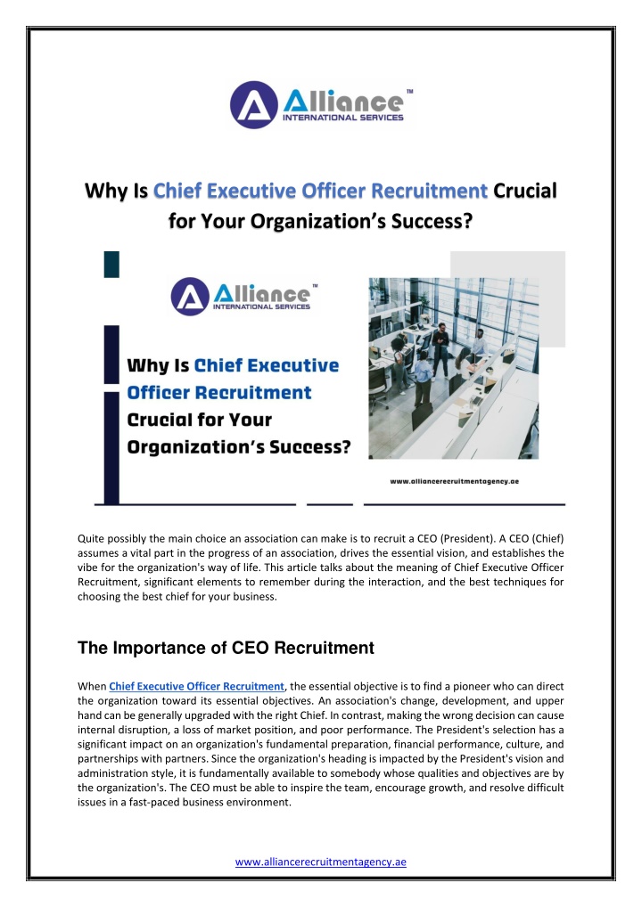 why is chief executive officer recruitment n.w