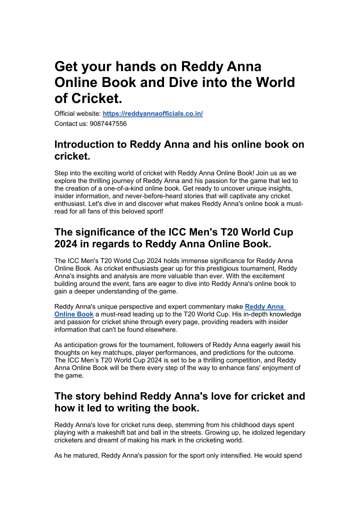 get your hands on reddy anna online book and dive n.w