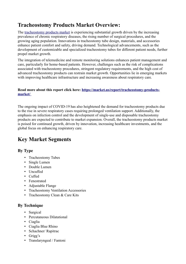 tracheostomy products market overview n.w