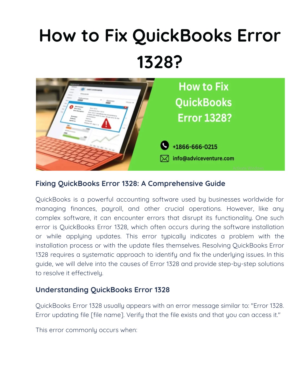 how to fix quickbooks error 1328 l.w