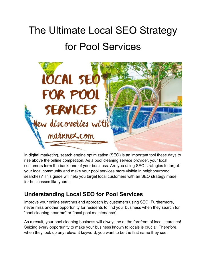 the ultimate local seo strategy for pool services n.w