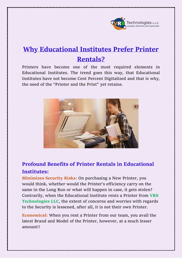 why educational institutes prefer printer rentals n.w