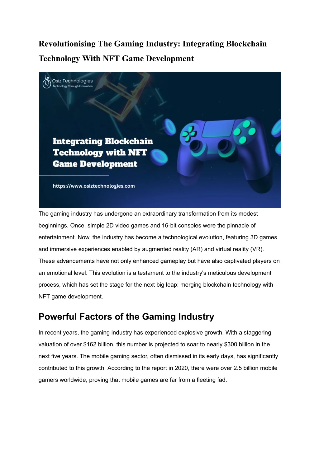 revolutionising the gaming industry integrating l.w