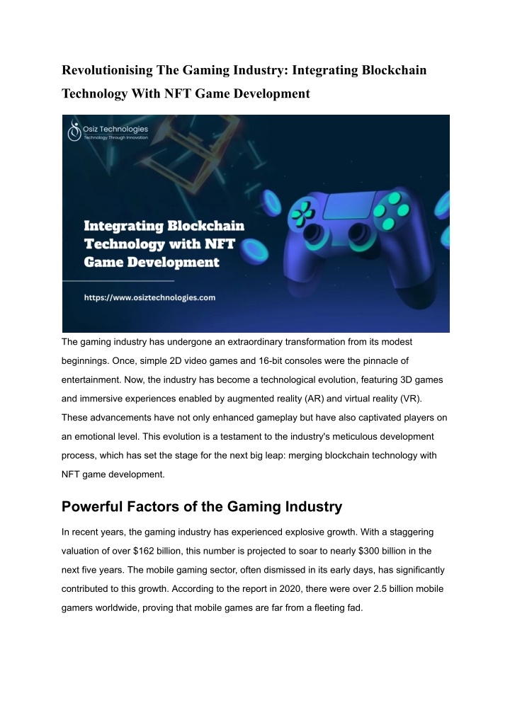 revolutionising the gaming industry integrating n.w