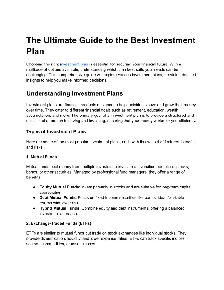 the ultimate guide to the best investment plan n.w