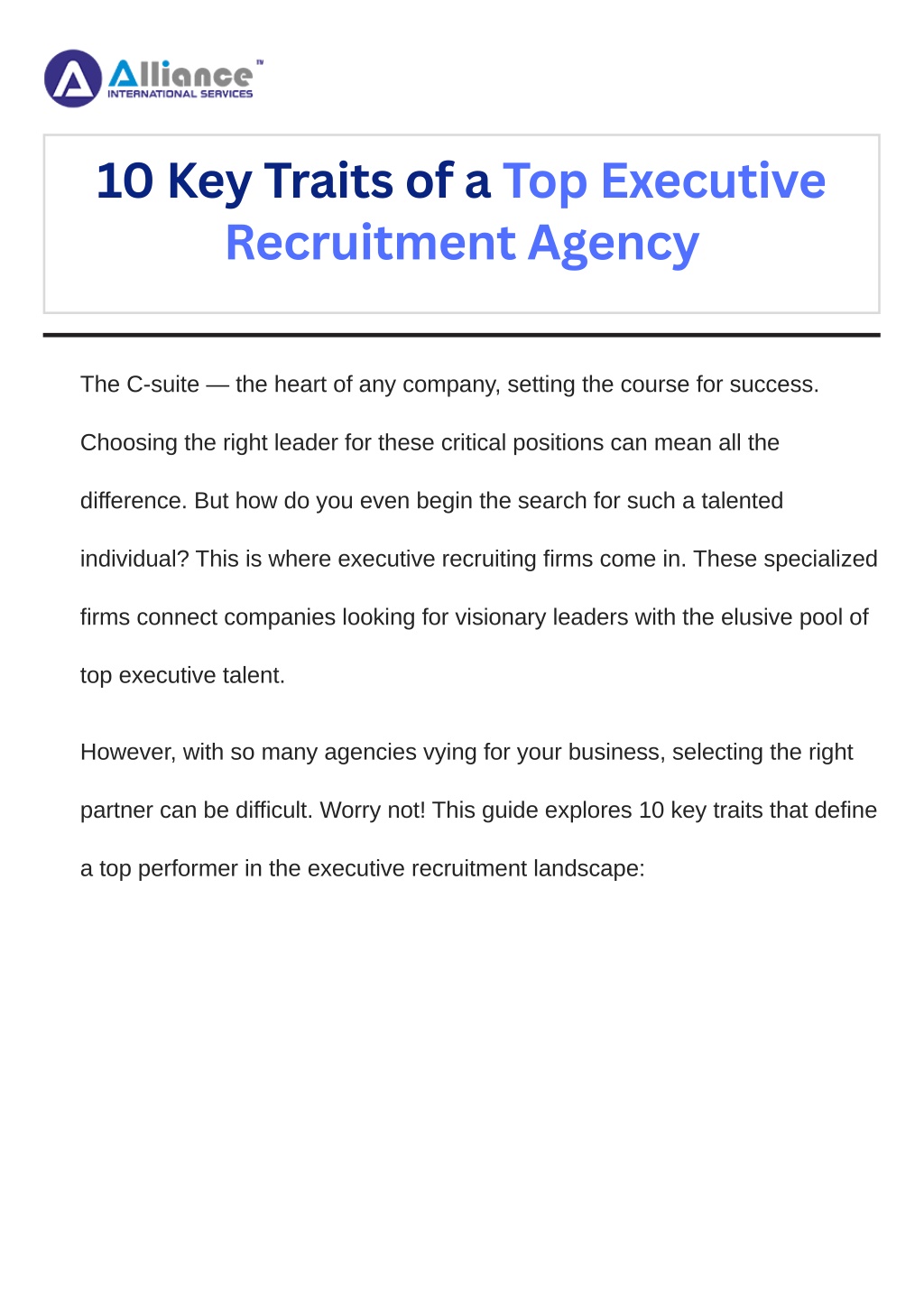 10 key traits of a top executive recruitment l.w