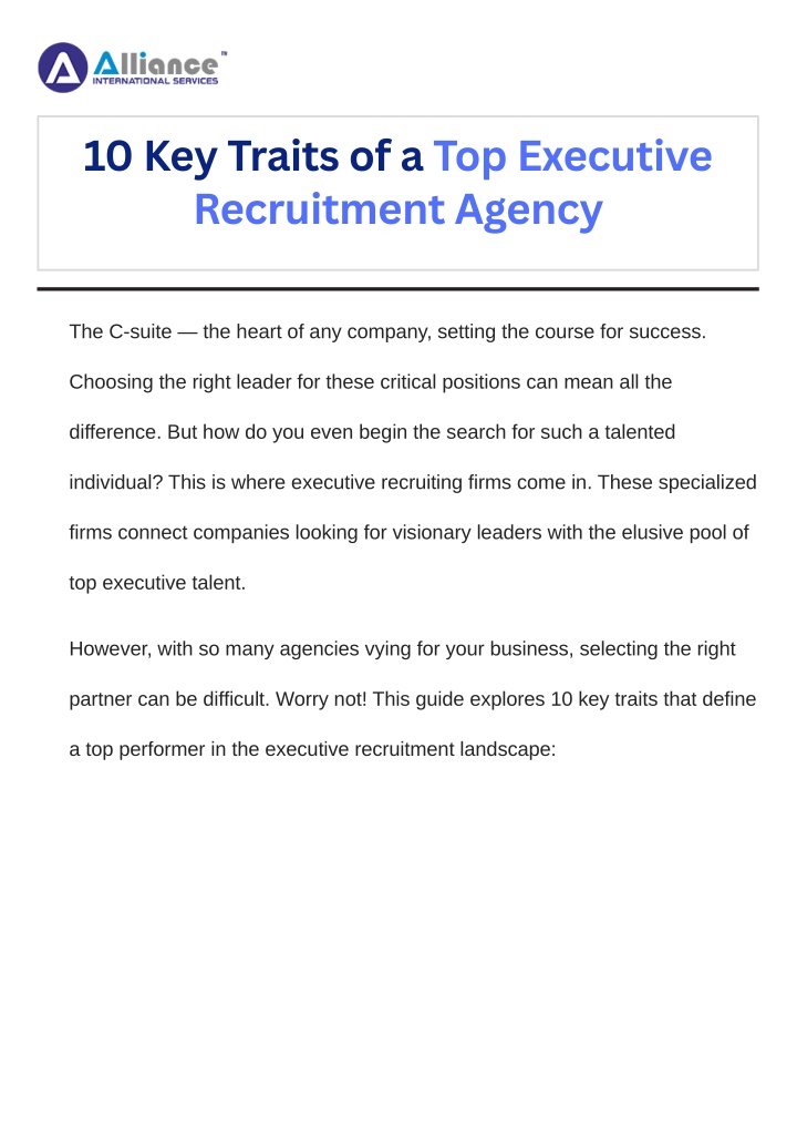 10 key traits of a top executive recruitment n.w