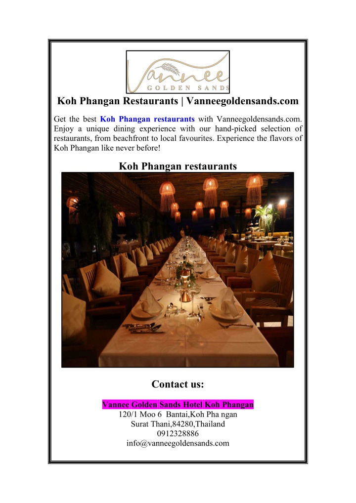 koh phangan restaurants vanneegoldensands com n.w