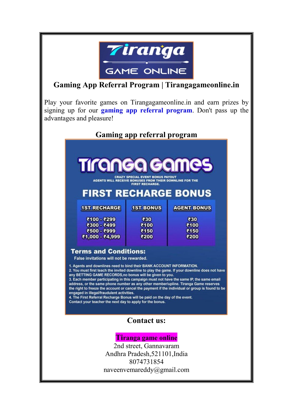 gaming app referral program tirangagameonline in l.w