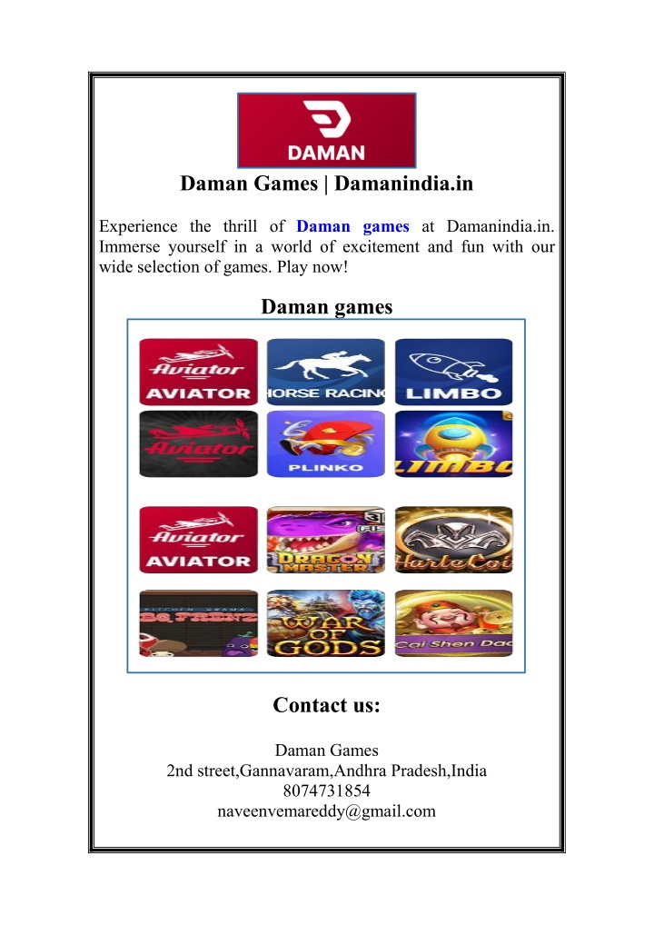 daman games damanindia in n.w