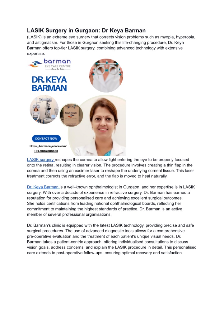 lasik surgery in gurgaon dr keya barman lasik n.w