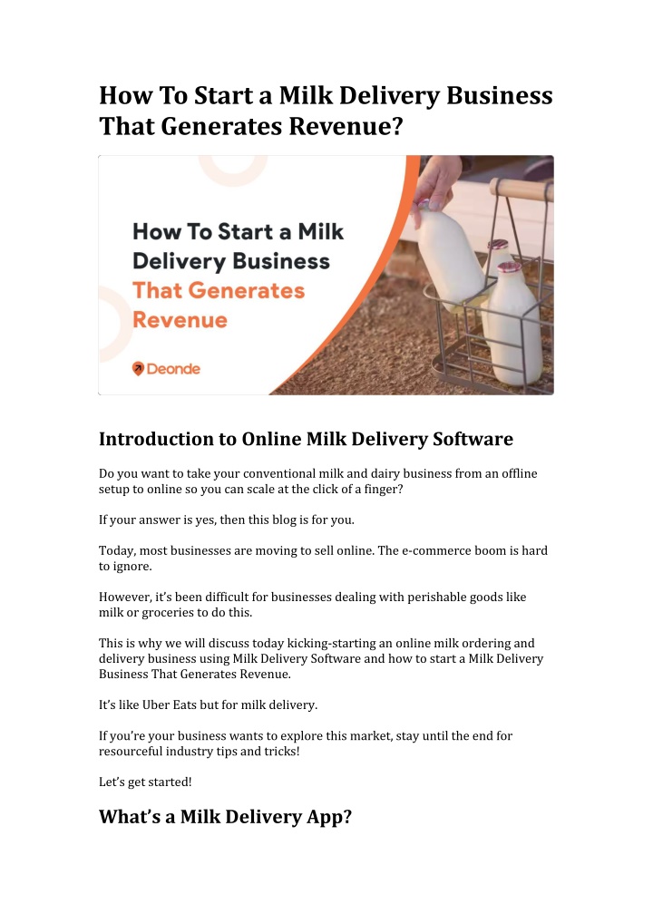how to start a milk delivery business that n.w