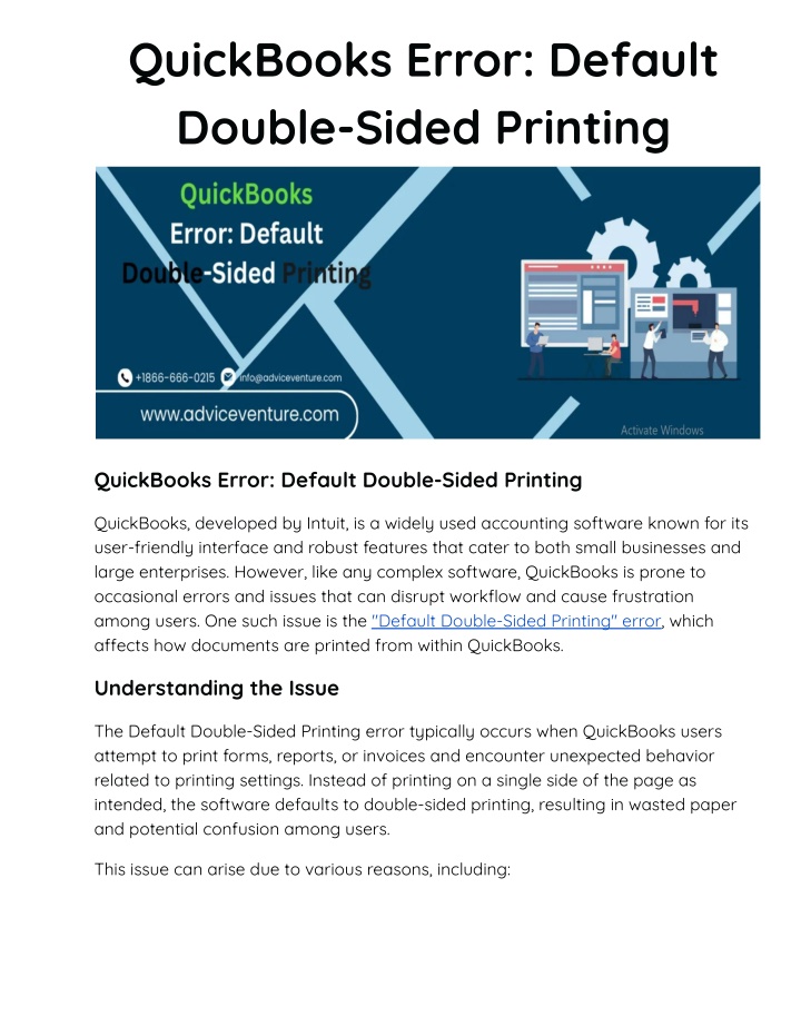 quickbooks error default double sided printing n.w