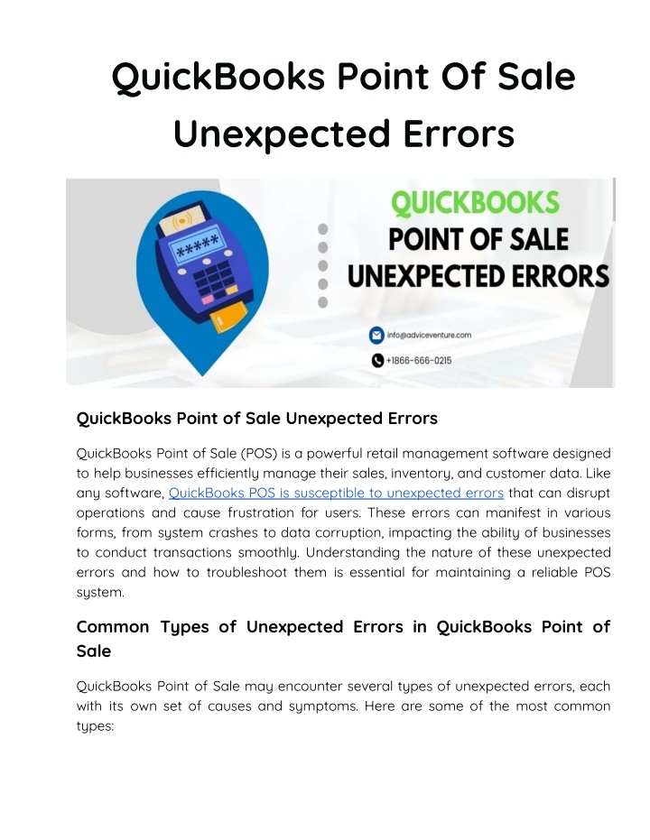 quickbooks point of sale unexpected errors n.w