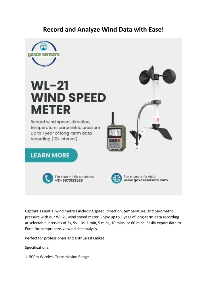 record and analyze wind data with ease n.w