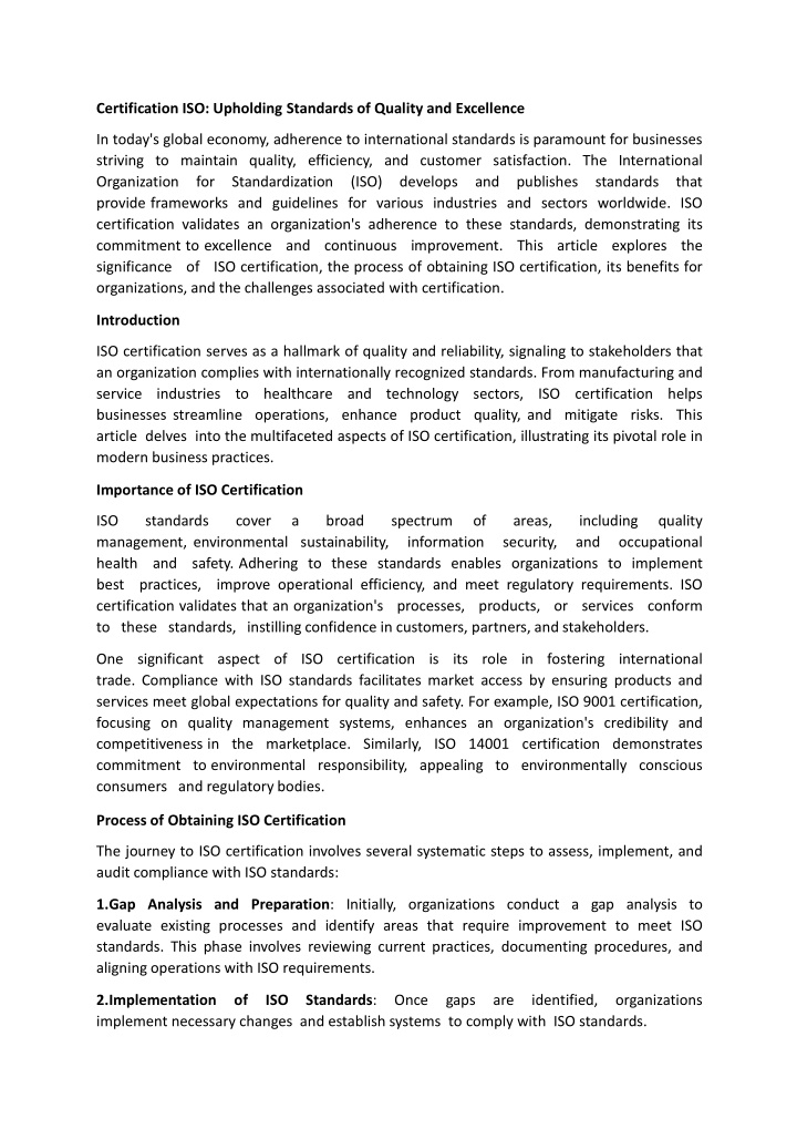 Certification ISO