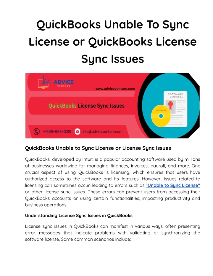 quickbooks unable to sync license or quickbooks n.w