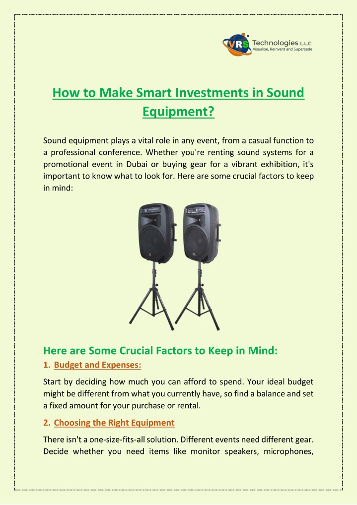 how to make smart investments in sound equipment n.w