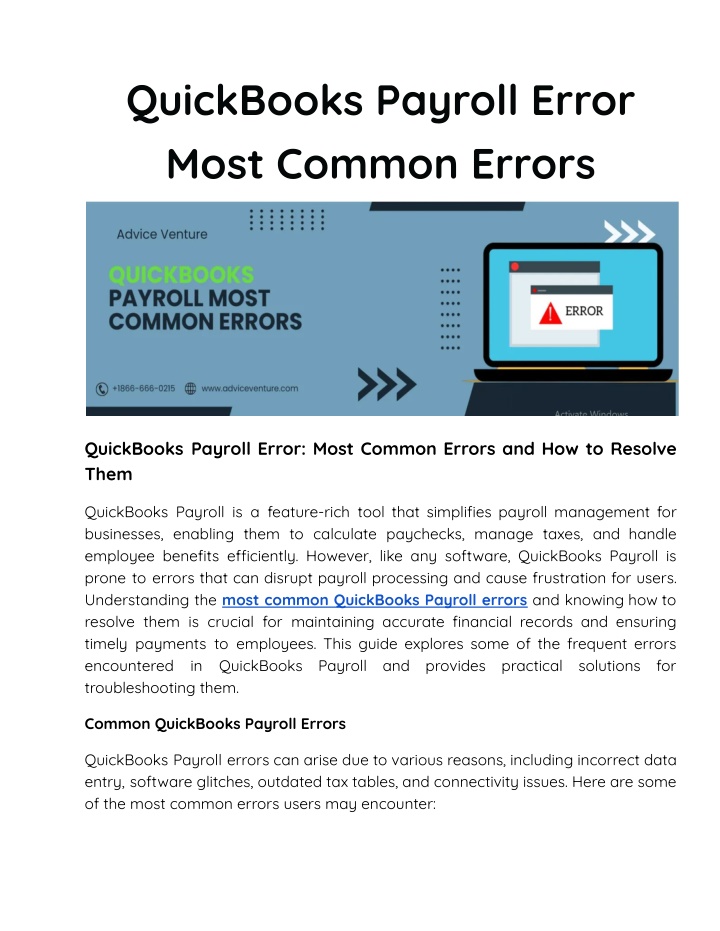 quickbooks payroll error most common errors n.w