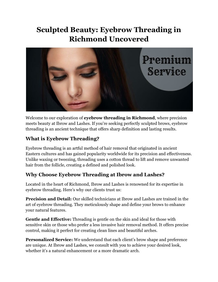 sculpted beauty eyebrow threading in richmond n.w