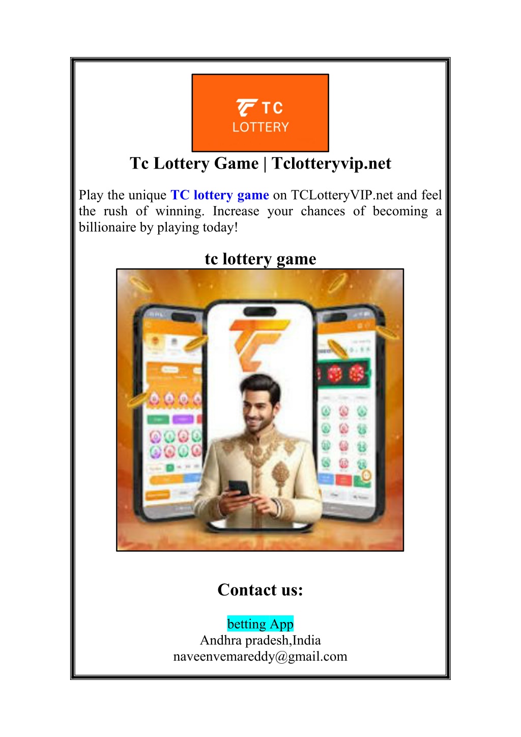 tc lottery game tclotteryvip net l.w