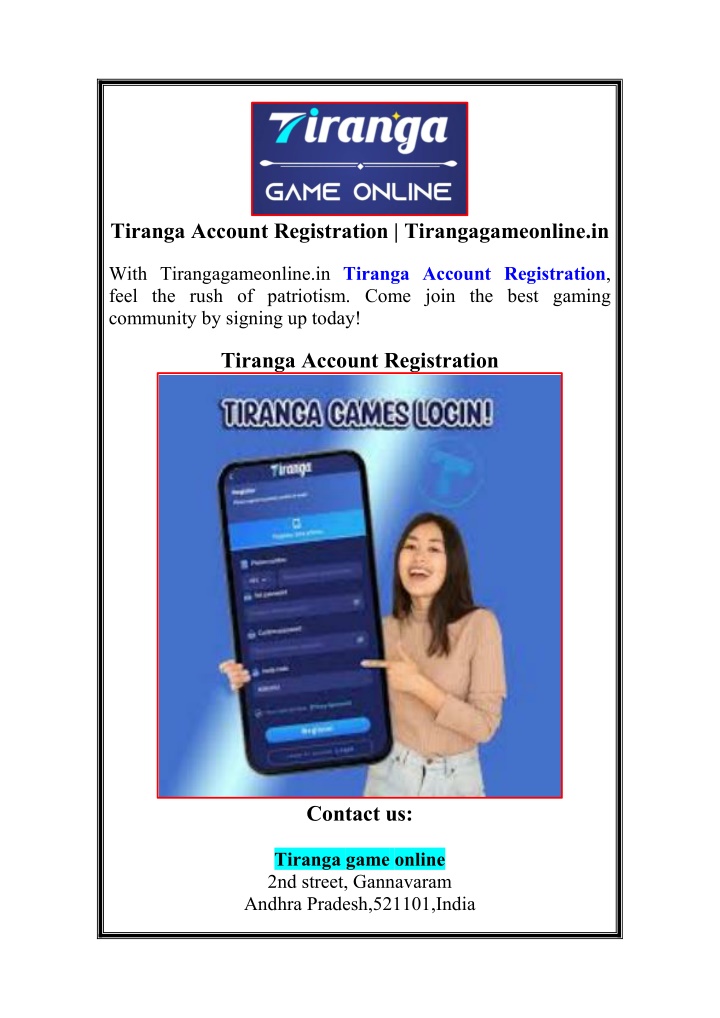 tiranga account registration tirangagameonline in n.w