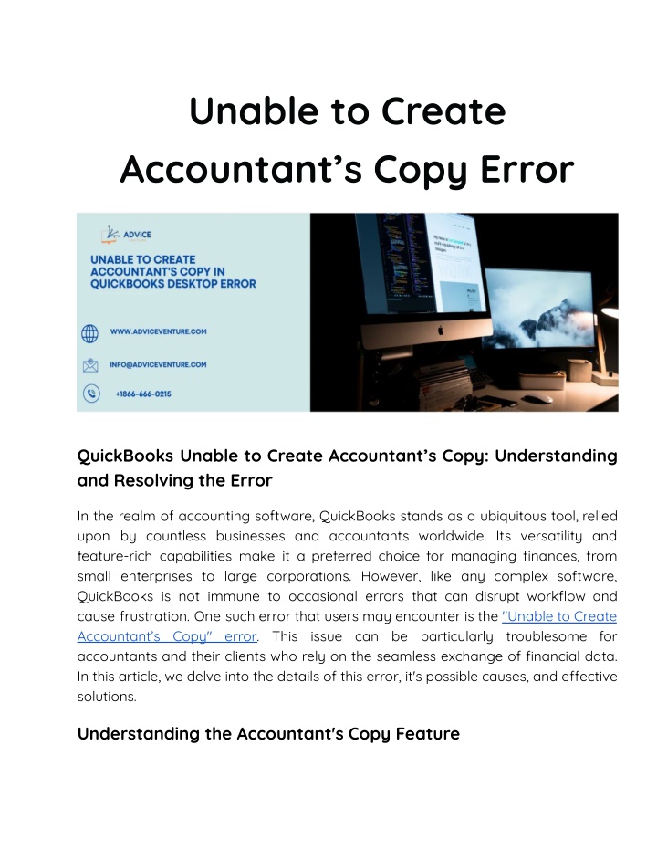unable to create accountant s copy error n.w