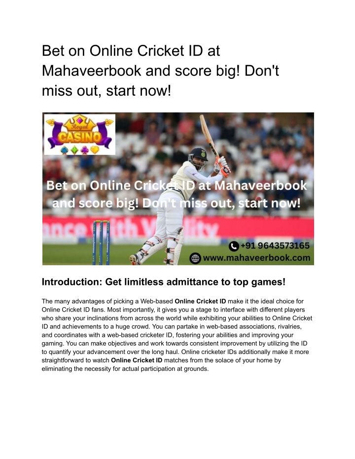 bet on online cricket id at mahaveerbook n.w