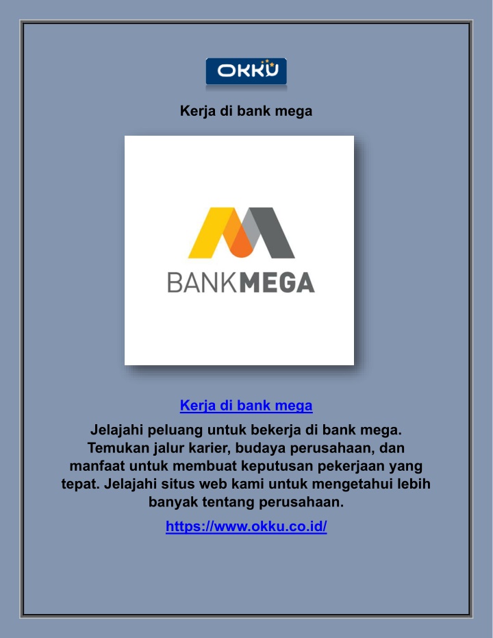 kerja di bank mega n.w
