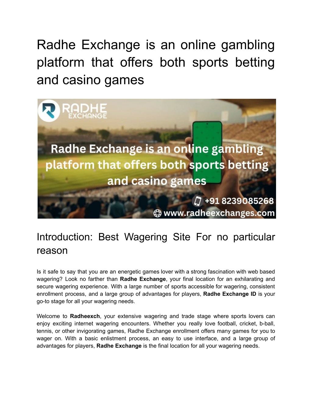 radhe exchange is an online gambling platform l.w