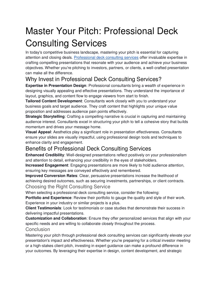 master your pitch professional deck consulting n.w