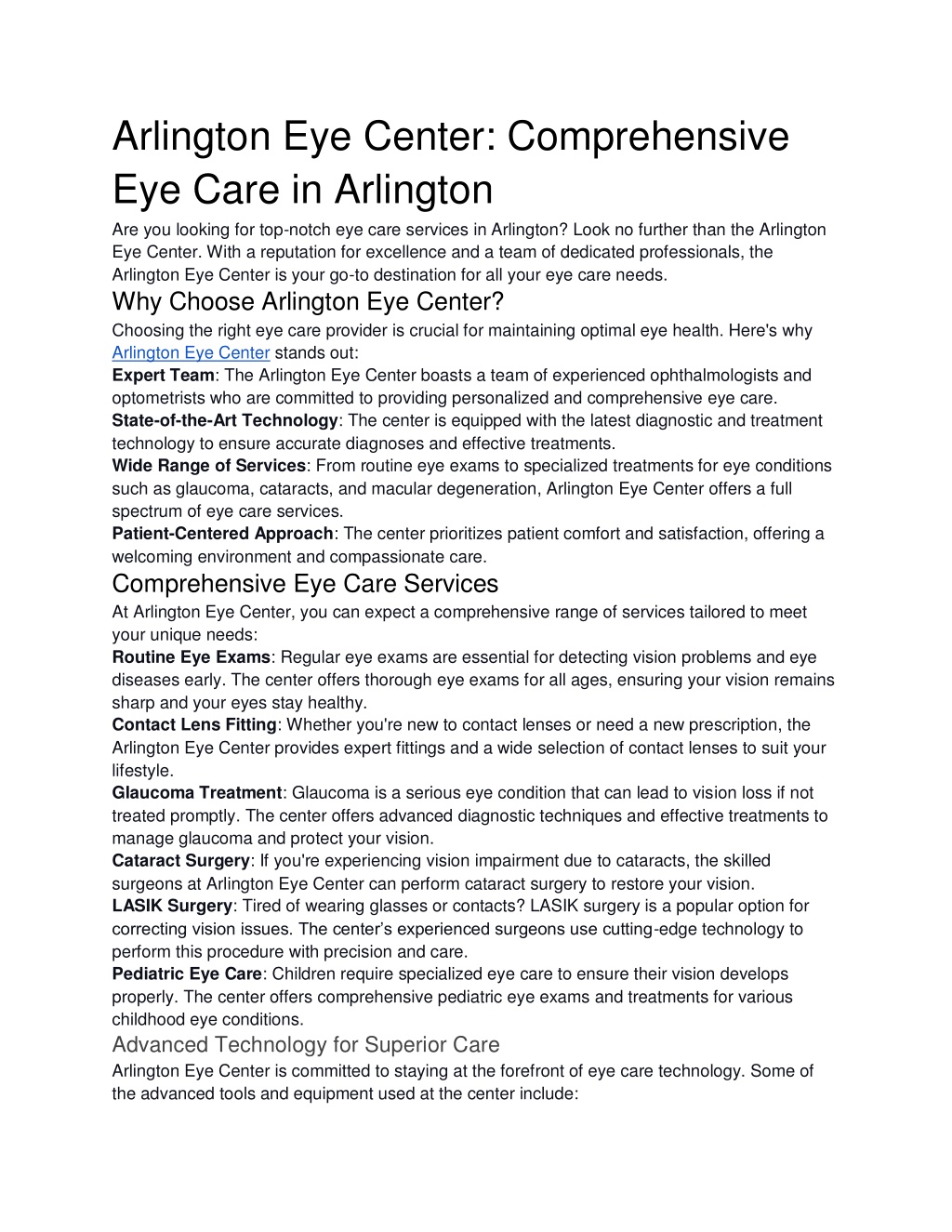 arlington eye center comprehensive eye care l.w