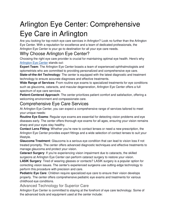 arlington eye center comprehensive eye care n.w