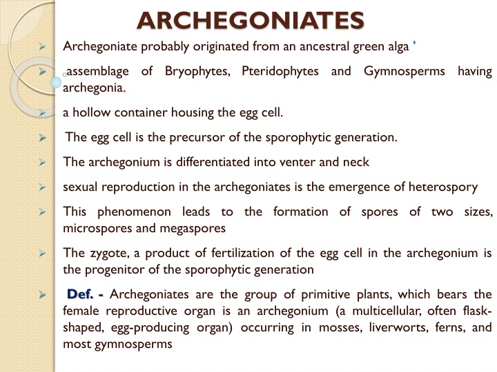 Evolution and Characteristics of Archegoniates in Plant Kingdom