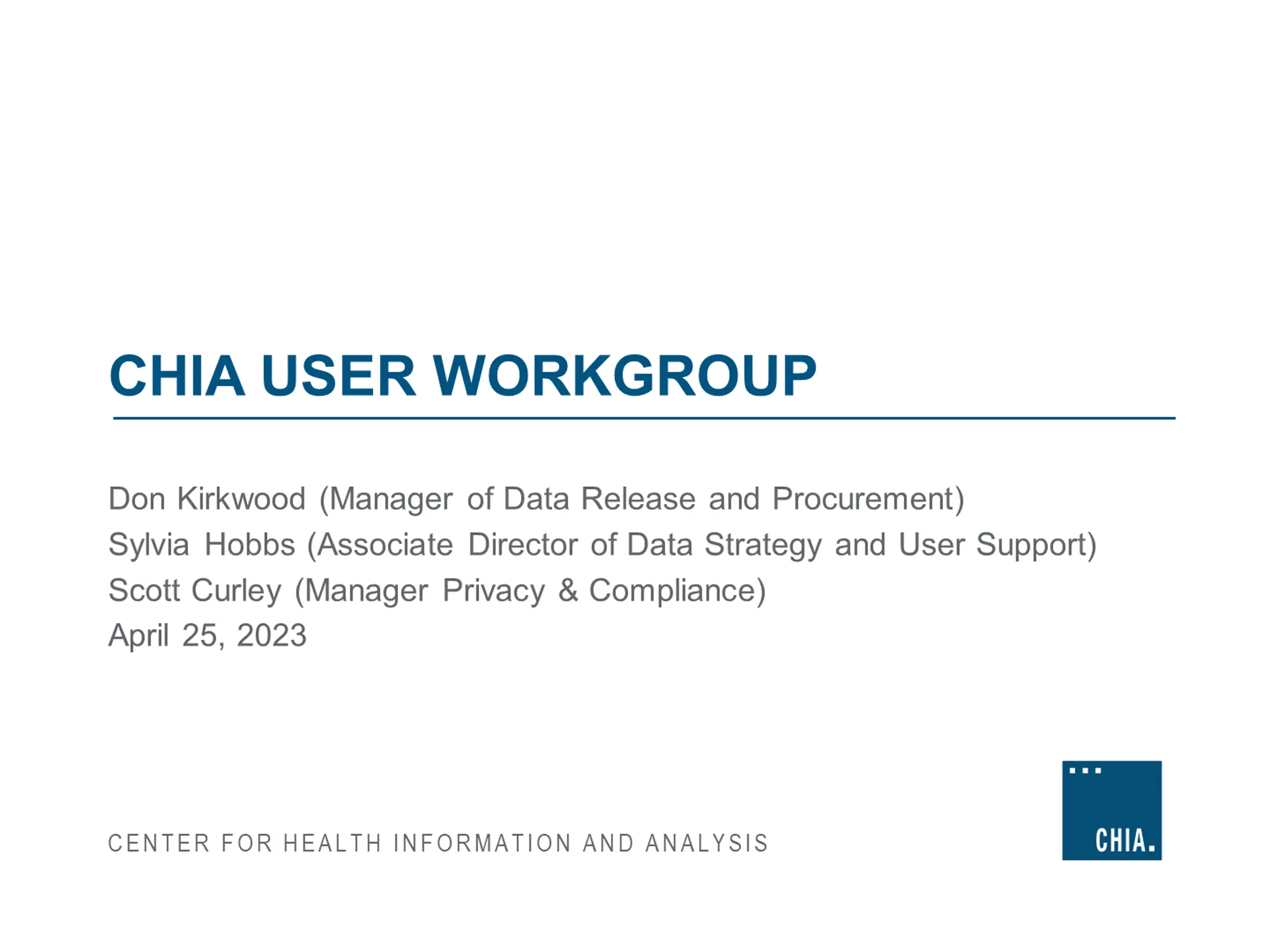 CHIA USER WORKGROUP