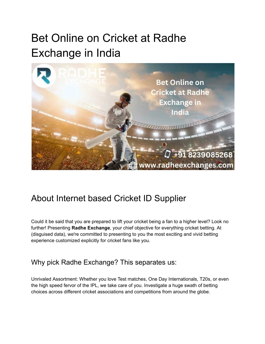 bet online on cricket at radhe exchange in india l.w