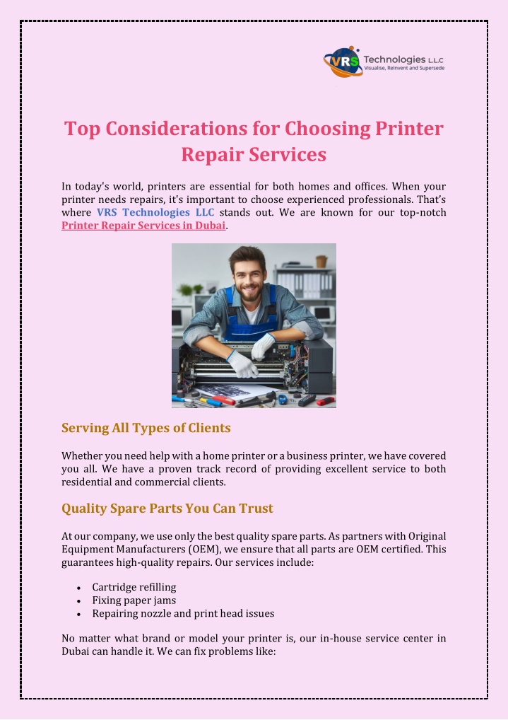 top considerations for choosing printer repair n.w